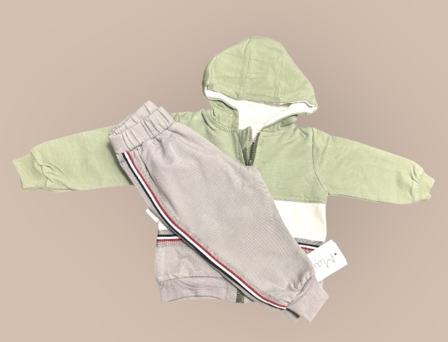 Kol Grön - Baby Huva Tröja och Mjukisbyxor Set